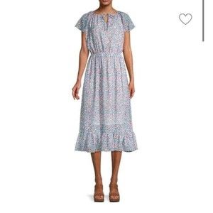 Love Ady Blue Floral Print Midi Dress Size Small-NWT